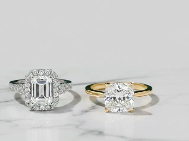 Emerald Cut And Cushion Cut Diamond Engagement Rings